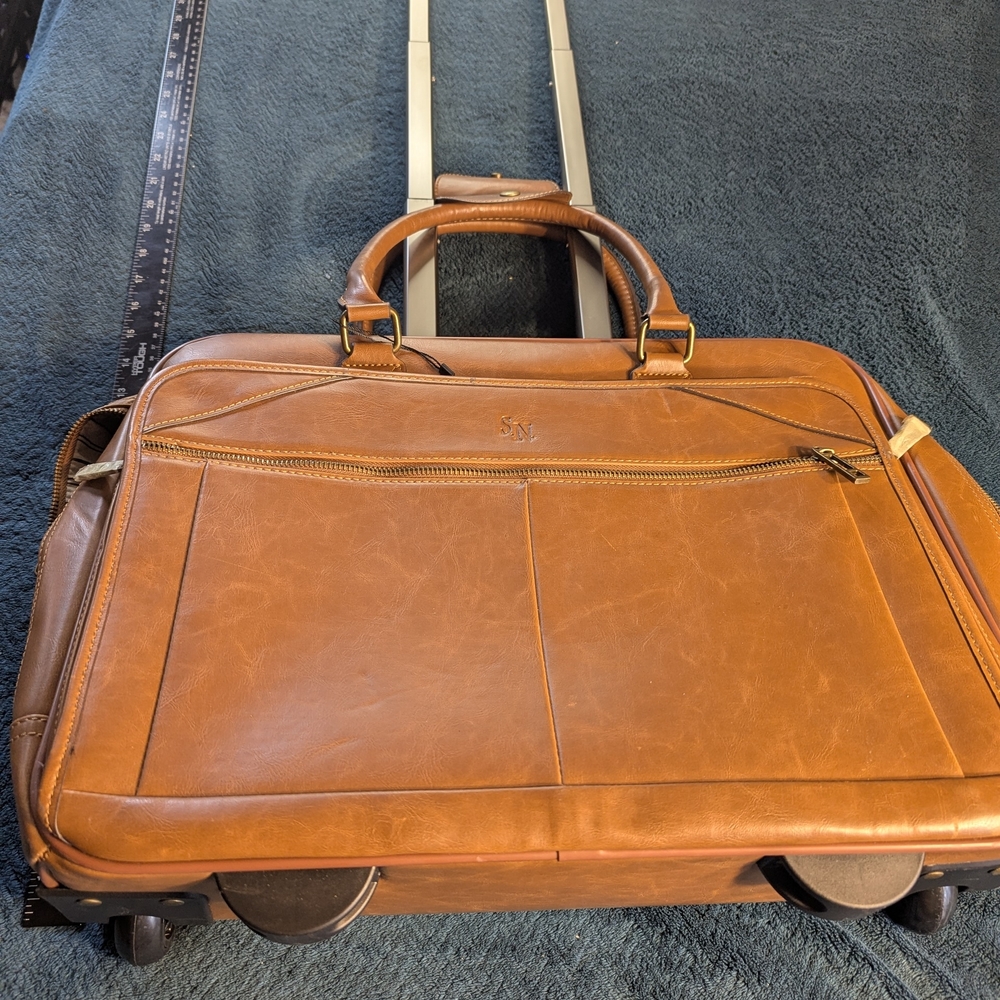 & Other Stories Cognac Leather Laptop Briefcase with Telescopic Handle